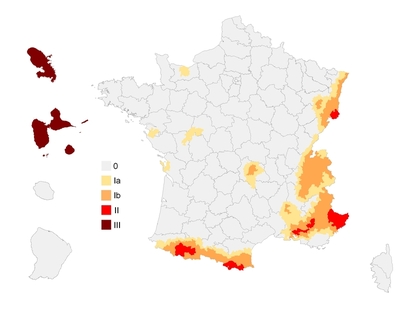 Zones de l'ancien zonage sismique de 1991