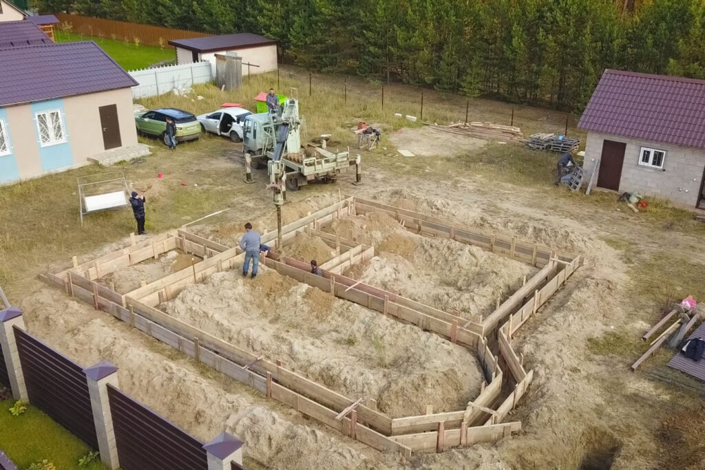 Vue du ciel des fondations d'une maison